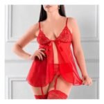LENCERIA BABY DOLL ROJO LYCRA CON BORDE Y TANGA HILO Art 425