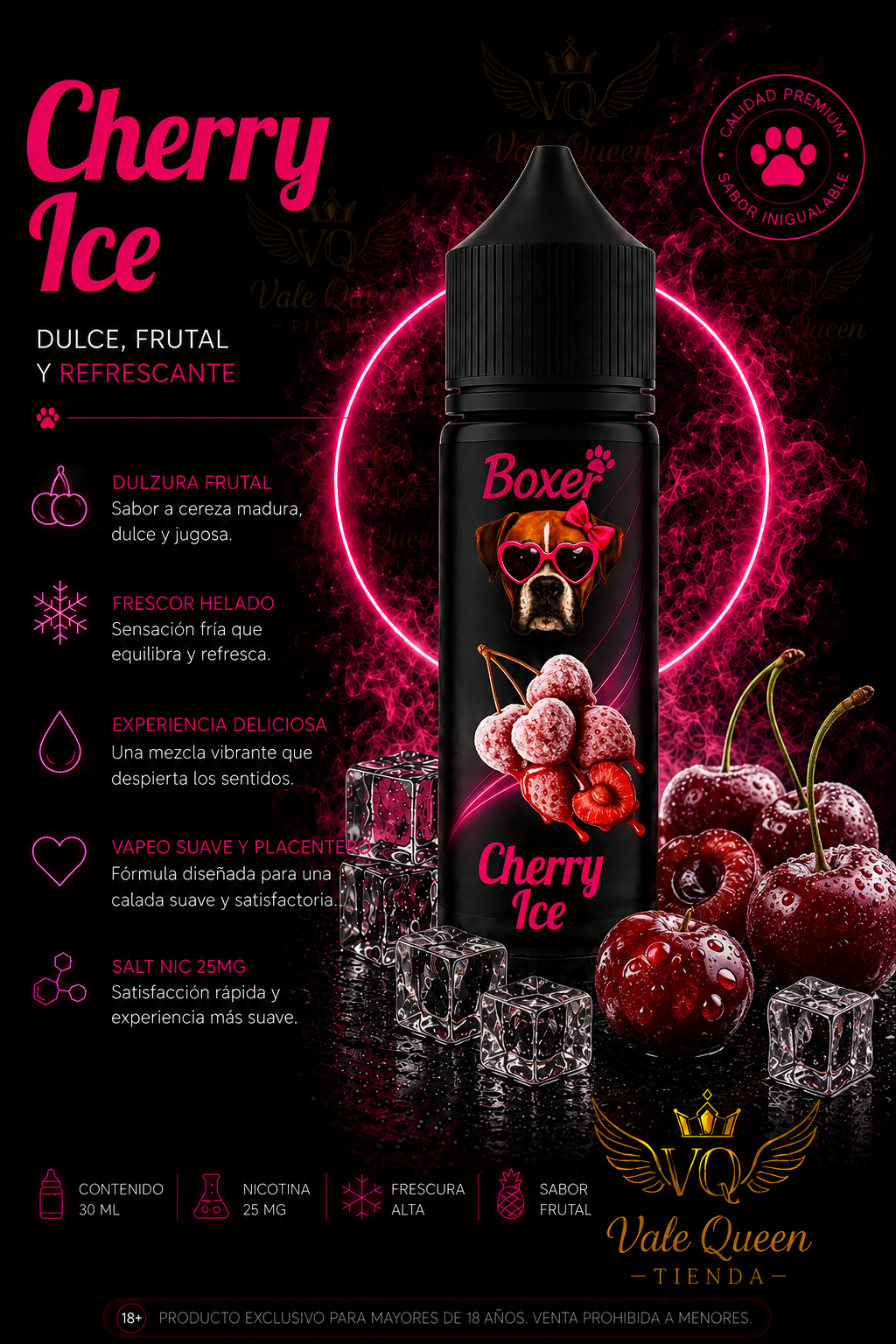 CHERRY ICE - Boxer Salt Nic - 30ml- 25MG - Cherry Ice - Imagen 1