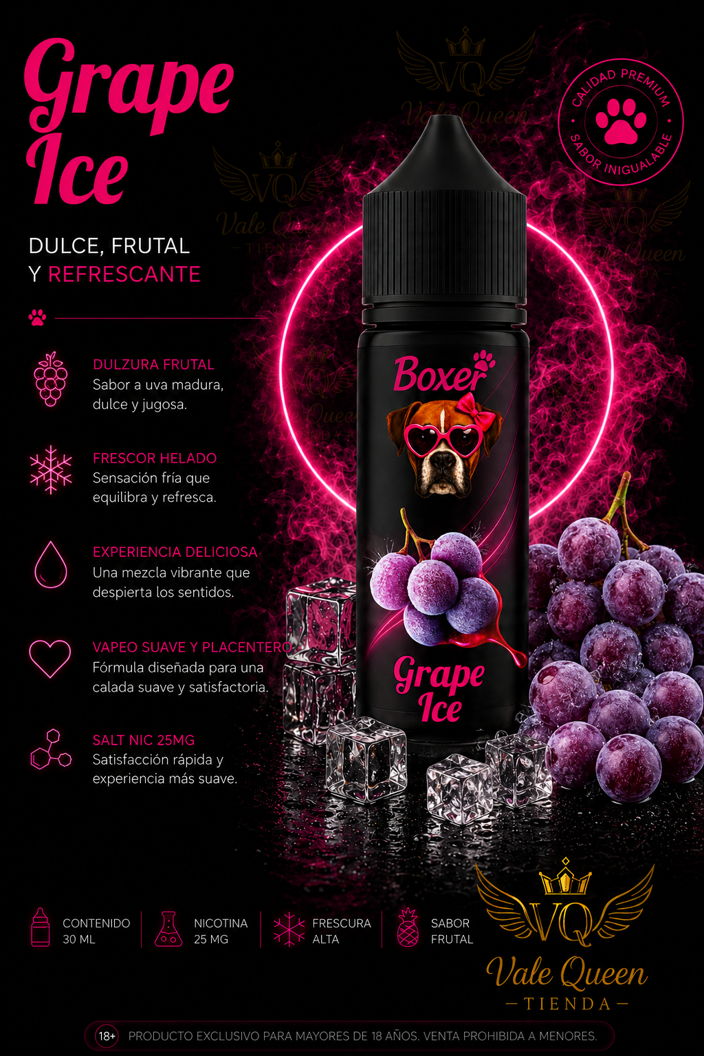 GRAPE ICE - Boxer Salt Nic - 30ml- 25MG - Grape Ice - Imagen 1