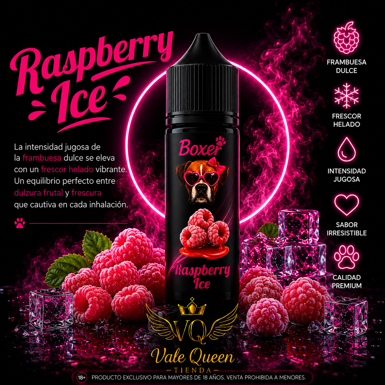 RASPBERRY ICE - Boxer Salt Nic - 30ml- 25MG - Raspberry Ice - Imagen 1