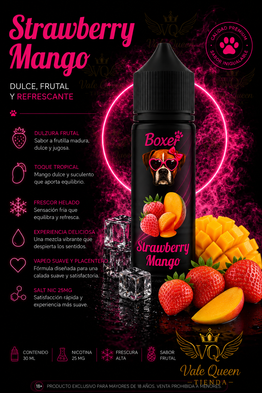 STRAWBERRY MANGO - Boxer Salt Nic - 30ml- 25MG - Strawberry Mango Ice - Imagen 1