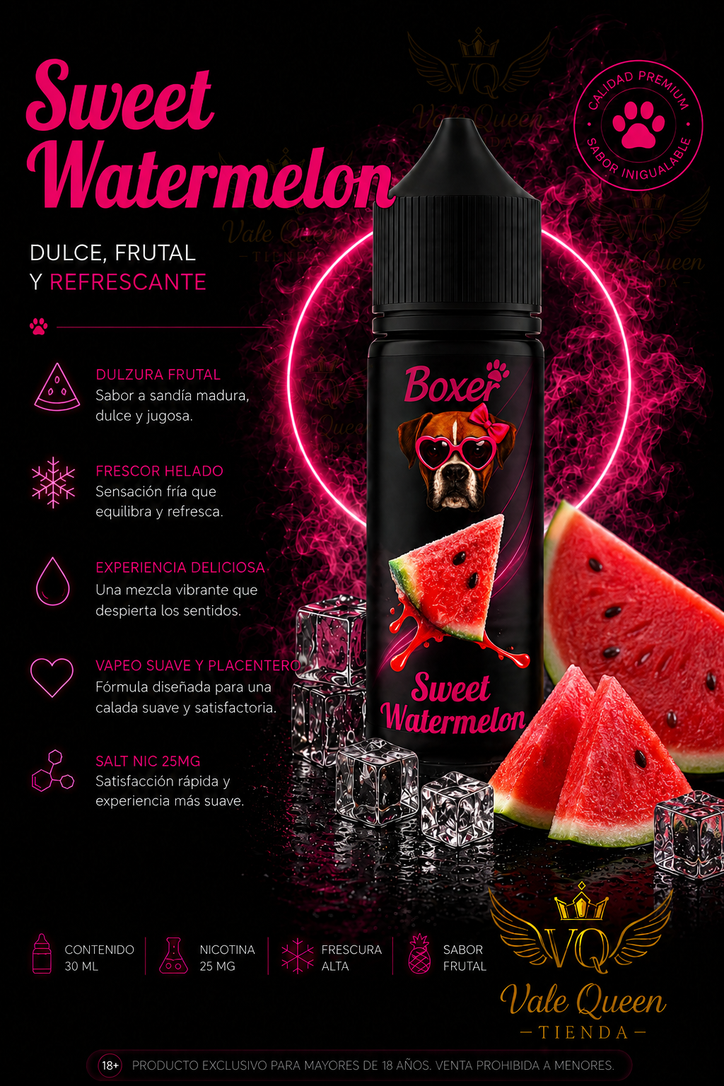 SWEET WATERMELON - Boxer Salt Nic - 30ml- 25MG - Sweet Watermelon Ice - Imagen 1
