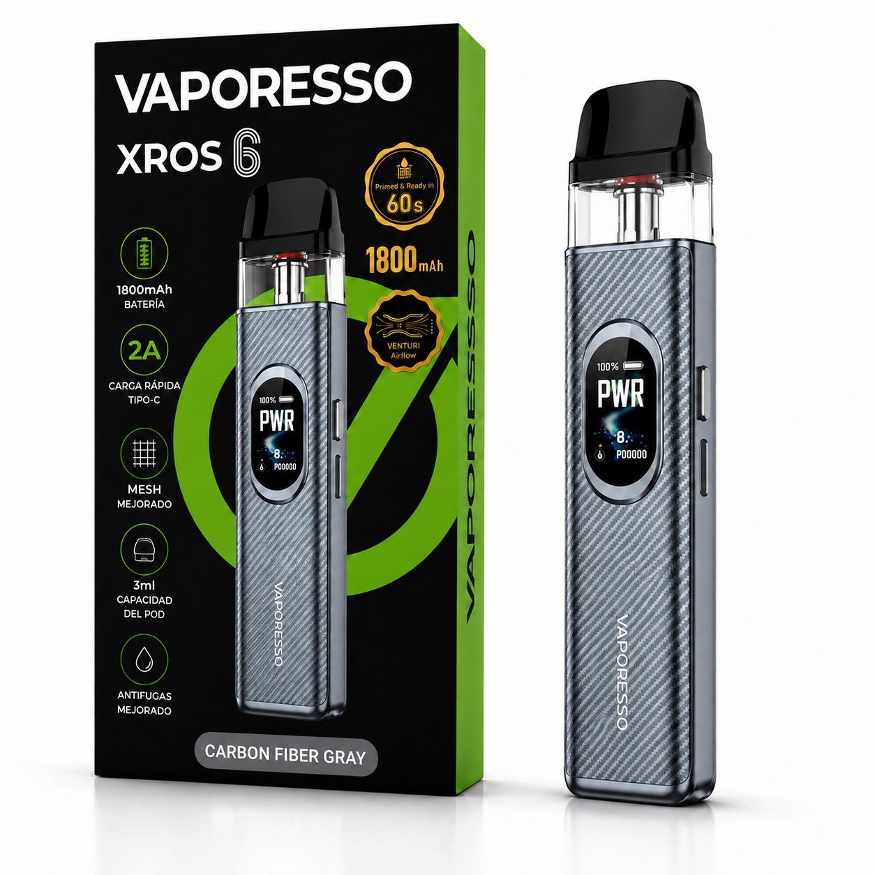 WhatsApp Image 2026-08-24 at 18.11.44 Vaporesso XROS 6 – Pod Kit 1800mAh | Carbon Fiber Gray - Imagen 1