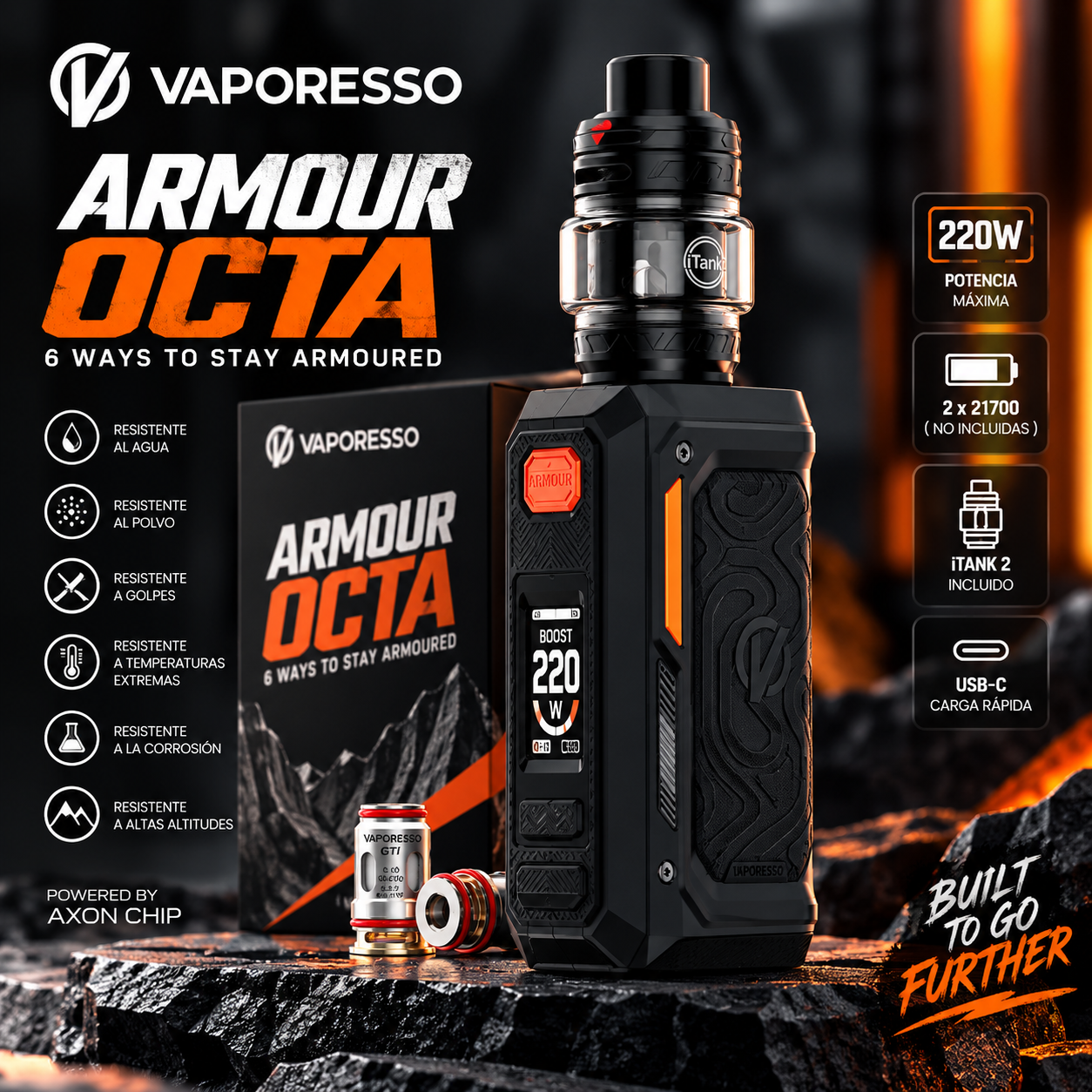ChatGPT Image 17 sept 2026, 18_43_07 Vaporesso Armour Octa Kit 220W + iTANK 2 Dark Black - Imagen 1