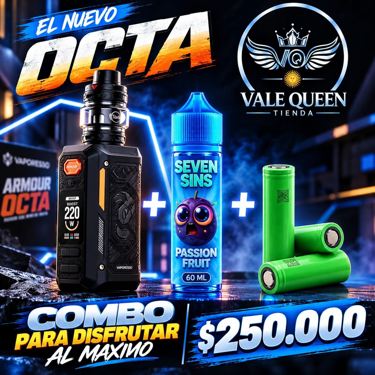 WhatsApp Image 2026-09-25 at 08.01.29 Vaporesso Armour Octa Kit 220W + Seven Sins + 2 Baterías - Imagen 1